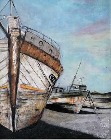 Scheepswrak Bretagne geschilderd door Hannie Hopster