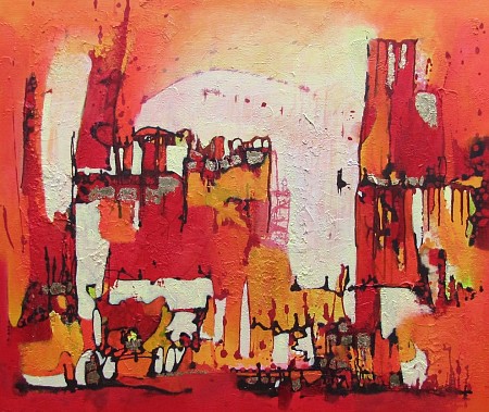 Red Village geschilderd door Jolanda van  Hattum